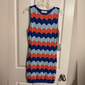 Electric & Rose Women's Julia Knit Mini Dress - Orange & Cobalt Blue SIZE XS